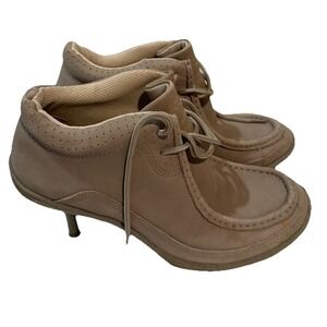 Bakers Rosanne Tan Leather‎ Suede  Lace Up High Heel Booties 8B BROGUED HEEL